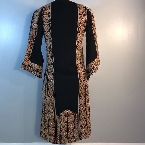 Black Jersey Dress Color Cross Multi Color Stitched Embroidered Unique  Dress M - Picture 7 of 13